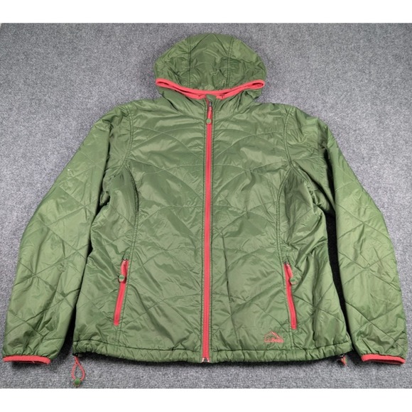 LL Bean Primaloft Packaway Hooded Jacket Womens XL Reg Green Quilted FLAW - Picture 1 of 10
